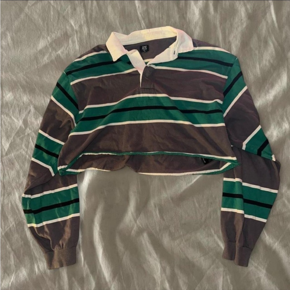 BDG Green and Gray Striped Rugby Shirt